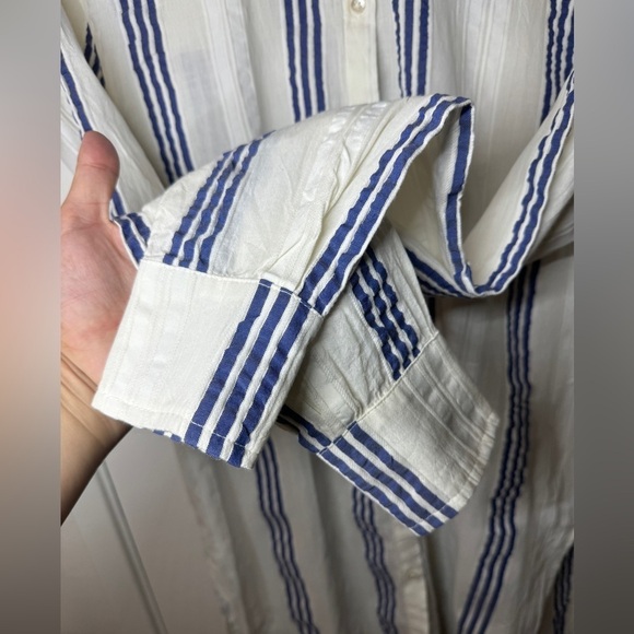 Boden Navy Blue White Striped Textured Longline Button Shirt Tunic Top Size 4 - Picture 5 of 14